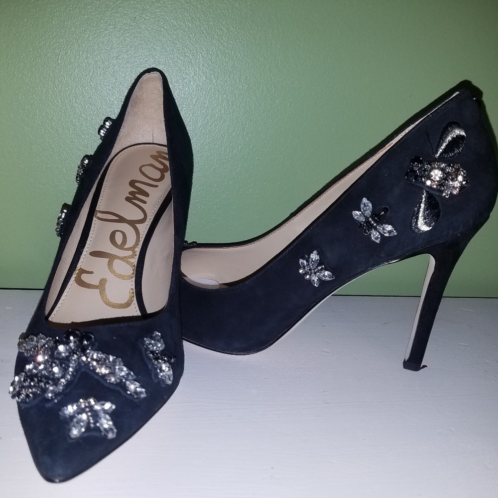 Sam Edelman Hazel 3 Black Suede Embellished Stiletto Pump